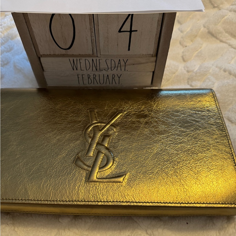 Yves Saint Laurent Metallic Gold Leather Clutch